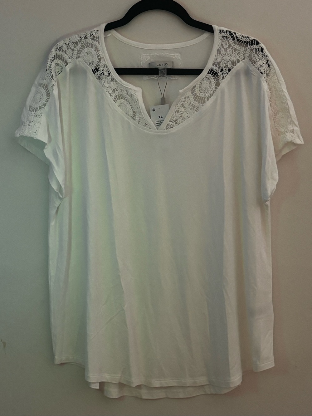 XL NWT Cupio White Lace Yoke Short Sleeve Top - Picture 4 of 5